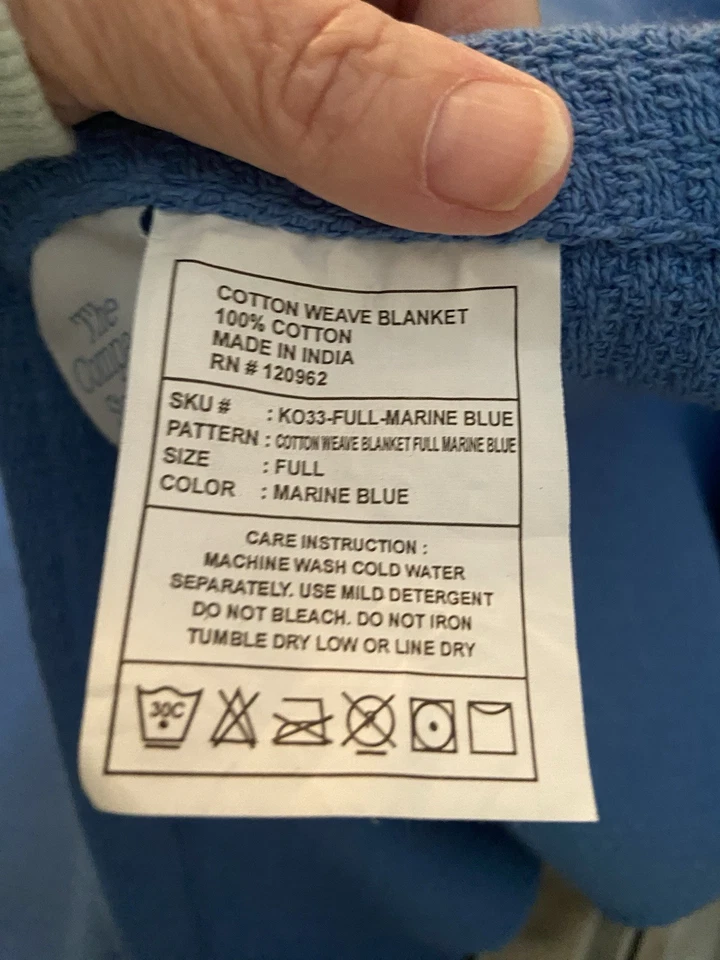 Manta tejida de algodón transpirable clásica para todas las estaciones The Company Store - azul marino nueva sin etiquetas Foto 4 de 4