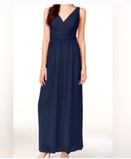 NWT Adrianna Papell Women's 4 Chiffon Drape Back Gown Long Dress S Midnight Blue