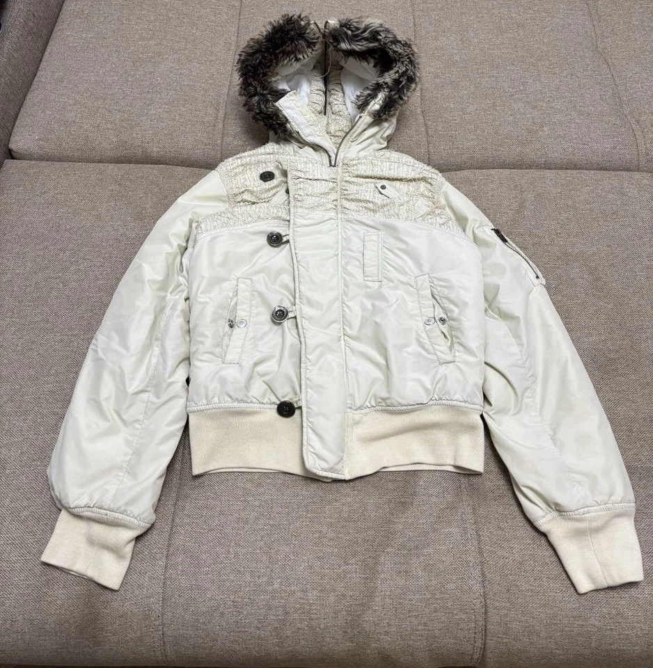 Faux Fur Women’s Y2K Diesel Faded Bomber Jacket Size M Distressed - Image 2 of 4