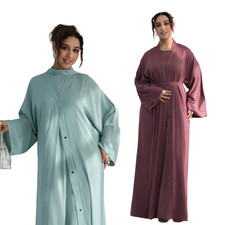 2pcs Muslim Women Open Abaya Cardigan Inner Dress Sets Islamic Long Robes Arab