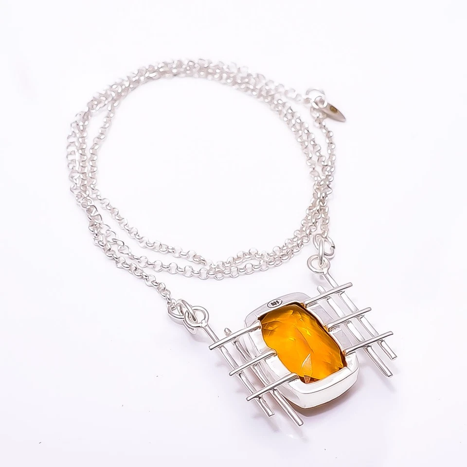 Golden Citrine 925 Sterling Silver Tennis Necklace 19-23" C44120428, Christmas - Image 2 of 4