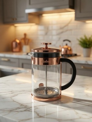 Hudson Glass French Press Coffee Maker   Copper Stainless Steel   34 oz 