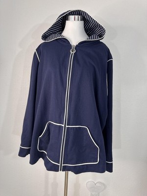 Essentials Hoodie Womens 4X Navy Blue Full Zip Contrast Piping Pockets Plus