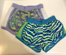 Justice Sz 8/Skechers Sz 10 Athletic Shorts Zebra Lime Green Lilac Lot of 2