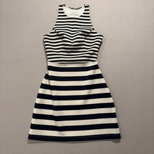 Abercrombie & Fitch XS Navy Ivory Striped Halter Skater Mini Dress Cutout Back