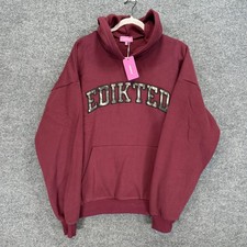 Edikted Hoodie Women Large Burgundy Logo Graphic Oversized Pullover Fleece NEW