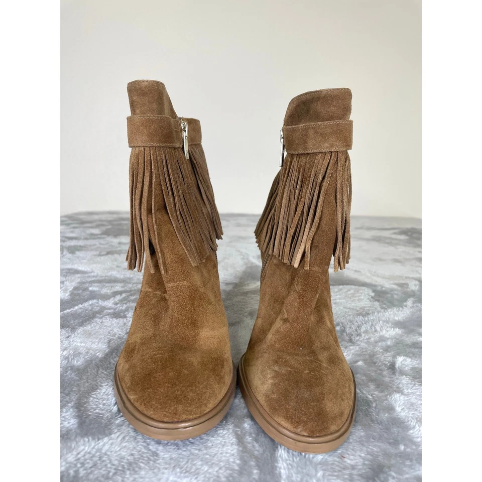Botines Ivanka Trump para mujer talla 6 marrón gamuza flecos tacones boho tobillo hippie Foto 3 de 4