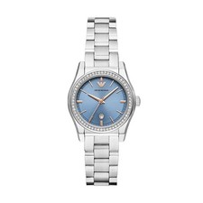 Image of emporio armani ar11593 federica blue dial crystal pave 32mm s/steel ladies watch