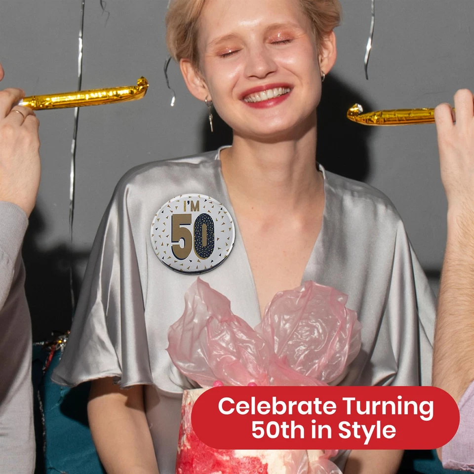 Insignia de cumpleaños 50 plateada 8,5 cm para celebraciones de fiesta Foto 4 de 4