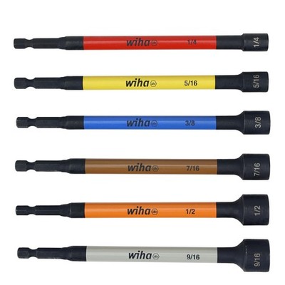 Wiha 70486 Magnetic Nut Setter Set, 6 Piece SAE, Color Coded, One Size, Multi 