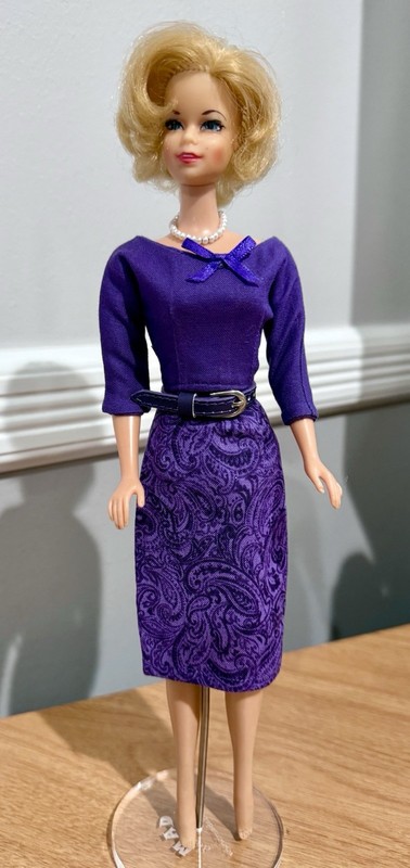 OOAK HANDMADE BARBIE Long Sleeved Dress - Bright Blue + Belt FASHION ONLY