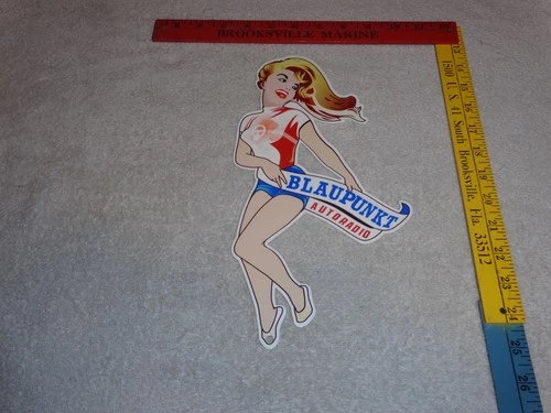 VINTAGE BLAUPUNKT AUTO CAR RADIO WOMAN 11 3/4" PORCELAIN METAL GASOLINE OIL SIGN