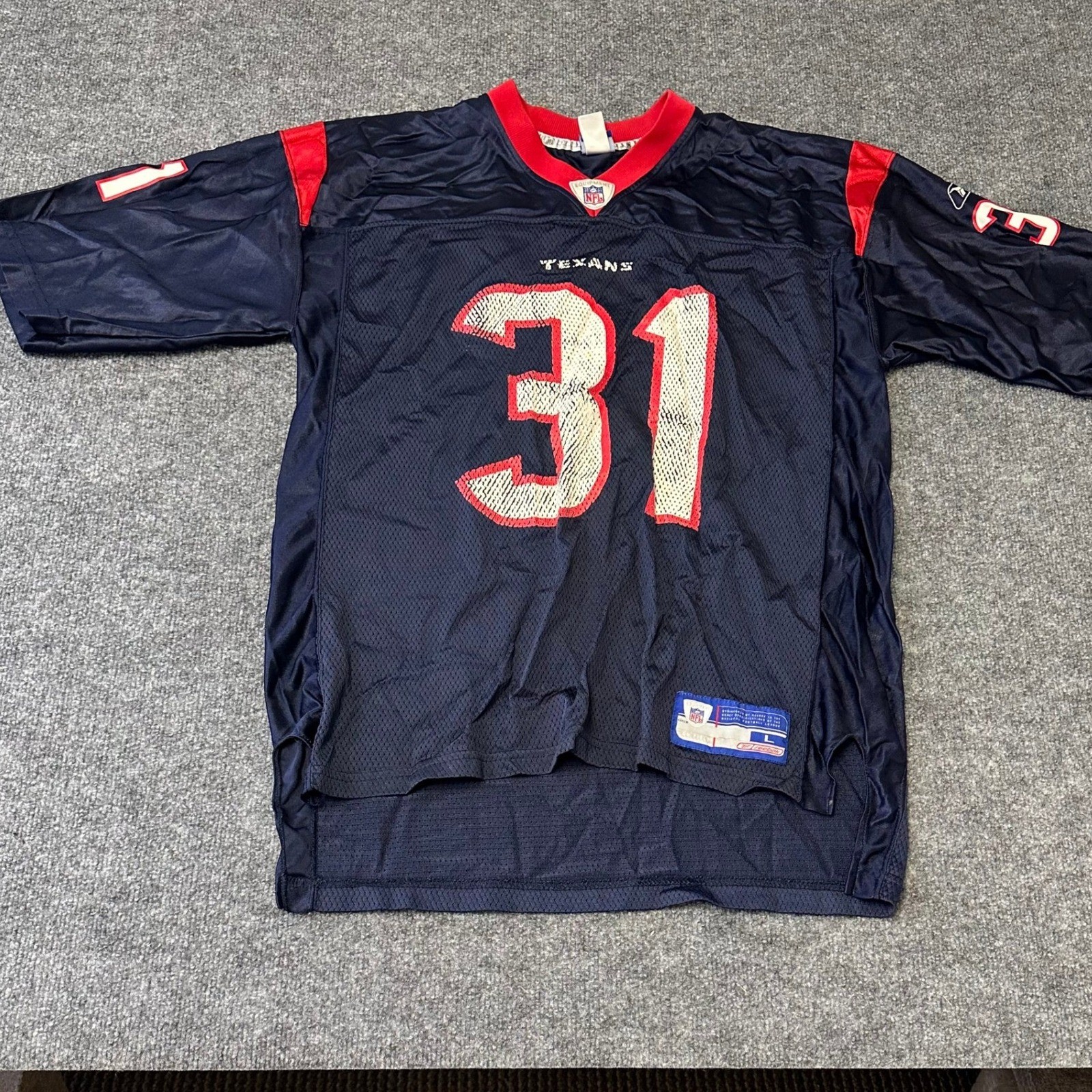 Reebok Jersey Mens L Navy Blue Houston Texans Aaron Glenn 31 NFL Football Good