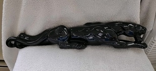 VTG Crouching Black Panther Ceramic Art Sculpture Glazed 19”L NO ISSUES