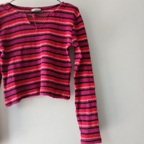 C&A 90's cropped vintage knitted top stripe multi red pink cotton festival 14 - Picture 5 of 7