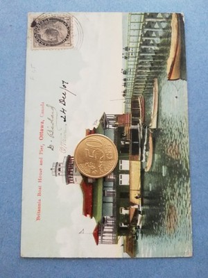 7134) Kanada 1907 Ottawa Britannia Bootshaus und Pier Stempel Half Cent 