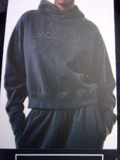 New Ladies Jack Wills Navy Blue Embossed Logo Hoodie Top Size: M