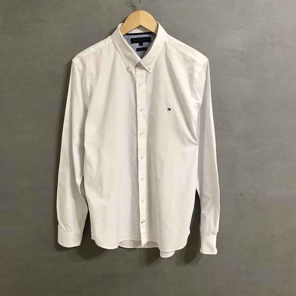 Men Tommy Hilfiger Shirt White Cotton 38 / M / 46 #1V2X