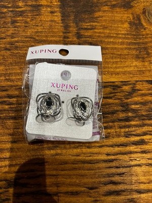 Elegante Xuping Ohrringe silberfarben mit schwarzen & Kristallsteinen - nagelneu