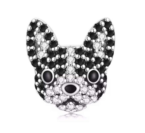 S925 Sterling Silver French Bulldog Dog Face CZ Pave Charm by YOUnique Designs