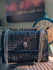 Kurt Geiger Shoreditch Black Leather Tweed Crossbody Shoulder Bag