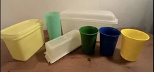 Vintage Tupperware Lot w/ Lids – Bread Server 805, Butter Dish 721, Tumblers 107