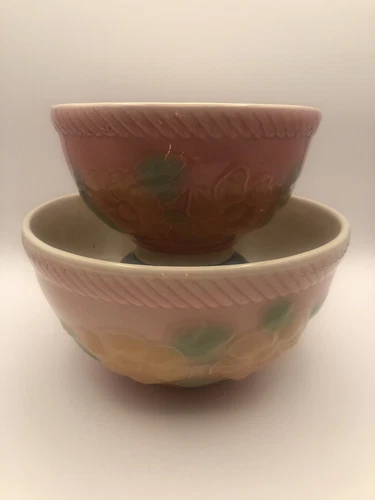 Vintage Hull Pottery Sunglow Mixing Nesting Bowls Sun Glow Farmhouse Set of 2