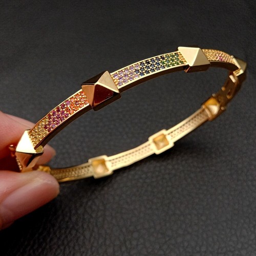 5Rainbow cubic zirconia Gold color fashion women cuff bangle bracelet - Picture 3 of 5