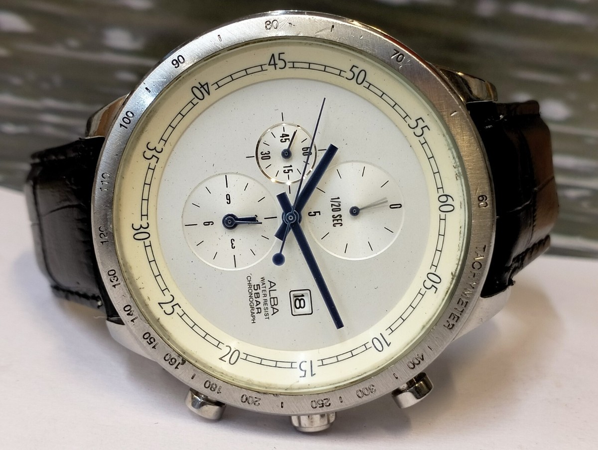 ALBA CHRONOGRAPH QUARTZ WHITE DIAL YM92-X168 JAPAN MEN'S FULL
