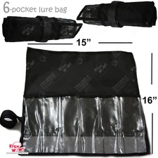 Lot of 3 Fishing 6 Pocket Roll-up Trolling TACKLE Storage Jig Lure Bag Fish WOW!
