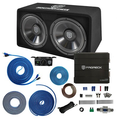 PRORECK Complete 1500W Dual 12'' Car Subwoofer Enclosure Audio Kit with Subwoofer