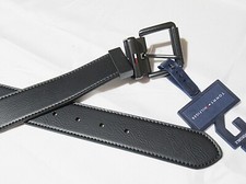TOMMY HILFIGER Mens Leather Belt Size 34-36 Twist Reversible Heavy Duty Buckle