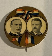 William McKinley & Roosevelt 1900 Campaign Pin Button Political 2 1/8