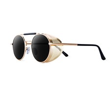 LO ÚLTIMO Gafas de sol redondas Steampunk retro de colección con escudo lateral de metal Gafas de diseñador
