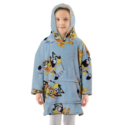Bluey Bingo Fleece Oversized Blanket, Sherpa Hoodie for Kids, Heeler Dog Gift