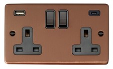 G&H CRG911B Standard Plate Rose Gold 2 Gang Double 13A Plug Socket USB A + C