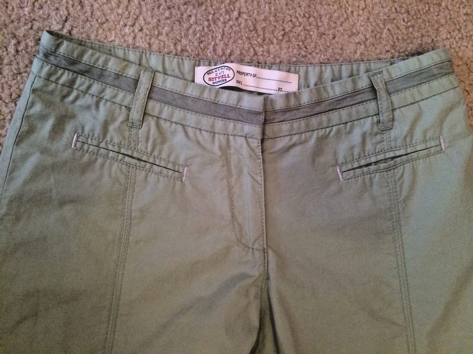 Pantalones chinos Anthropologie SITWELL verde ejército pierna ancha ceñida lazo dobladillo talla 4 32"" Foto 3 de 4