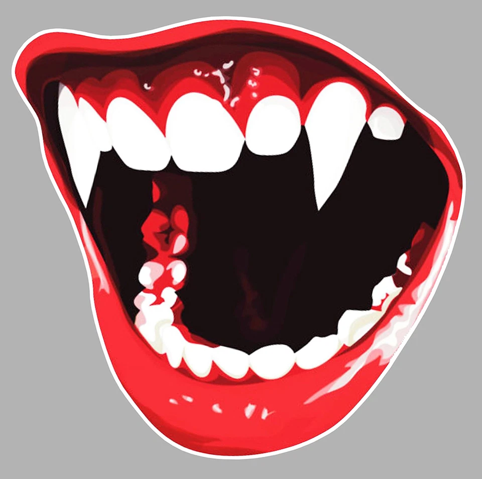 VAMPIRE BOUCHE DENTS HALLOWEEN DRACULA 12cmX12cm AUTOCOLLANT STICKER (BA184).