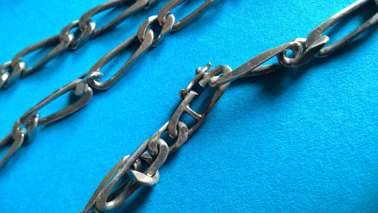 Collier Chaîne Maille Gourmette En Argent Massif Vintage - Bijou Ancien, Argent Sterling, Occasion Bon état D'usage