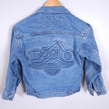 Harley-davidson Jacket Large L Blue Women's Denim Logo Made In Usa Biker 2594