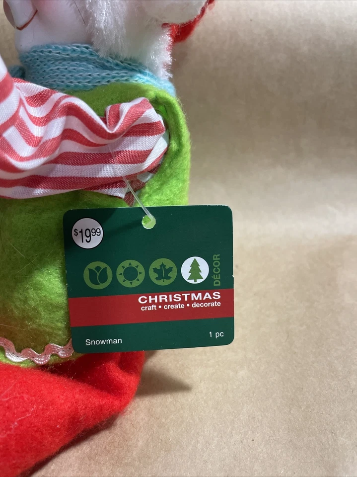 Adorno de Navidad - Muñeco de nieve sentado cabeza de cerámica manos sosteniendo piruleta  Foto 2 de 4