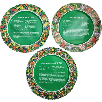 House of Lloyd Tin Recipe Plates 3 Christmas Candy Canes Fruit Cake Gingerbread 