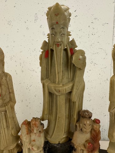 Antique Chinese Soapstone Carving Figural Group 5 Figures on a Stand - Picture 5 of 22