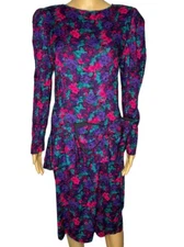 Vintage 80s Jessica Howard By Mitchell Rodbell Floral Mod Dress Bow USA Made