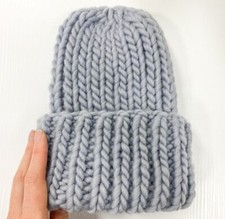 Chunky knit ribbed wool beanie hat, Womens handmade knitted hats