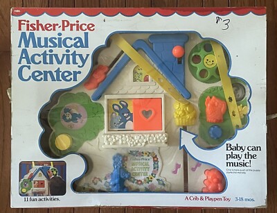 1985 Fisher Price Musical Activity Center In Original Box Baby Toy Vintage 