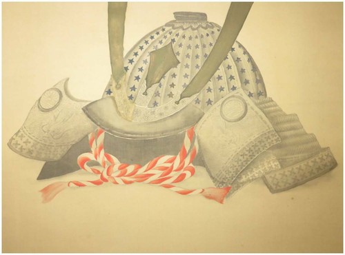 PERGAMINO COLGANTE PINTURA JAPONESA JAPÓN SAMURAI BUSHI Casco Kabuto e855 - Imagen 8 de 9