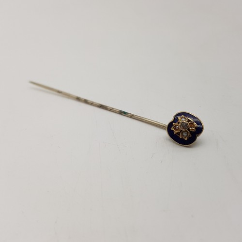 Antike Anstecknadel aus Silber , Emaille, Gold, Rosendiamant & Perlen- 1,6 Gramm - Bild 2 von 16