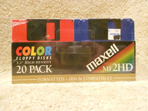 Maxell MF 2HD 1.44 MB PC 3.5 Inch High Density Color Floppy Disks 20 Pack New