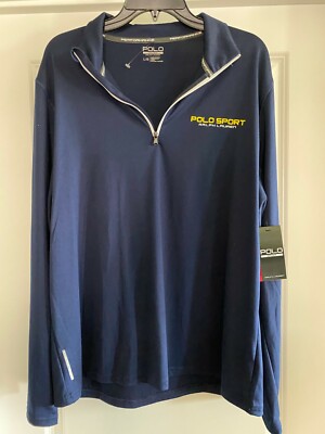 NEW NWT MENS LARGE L POLO SPORT RALPH LAUREN MENS NAVY SWEATER JACKET 1/2  ZIP